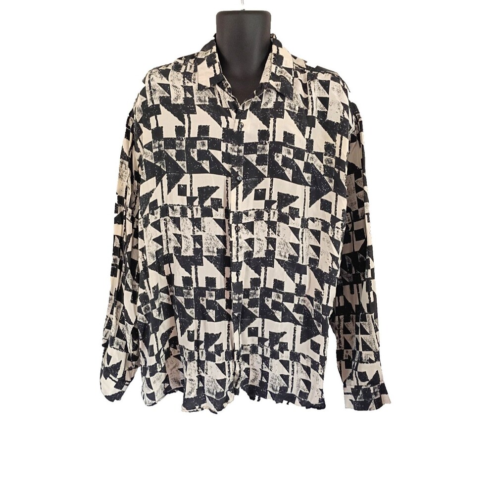 High Advantage Men's Silk Black/tan Geometric print Long Sleeve Shirt Size XL